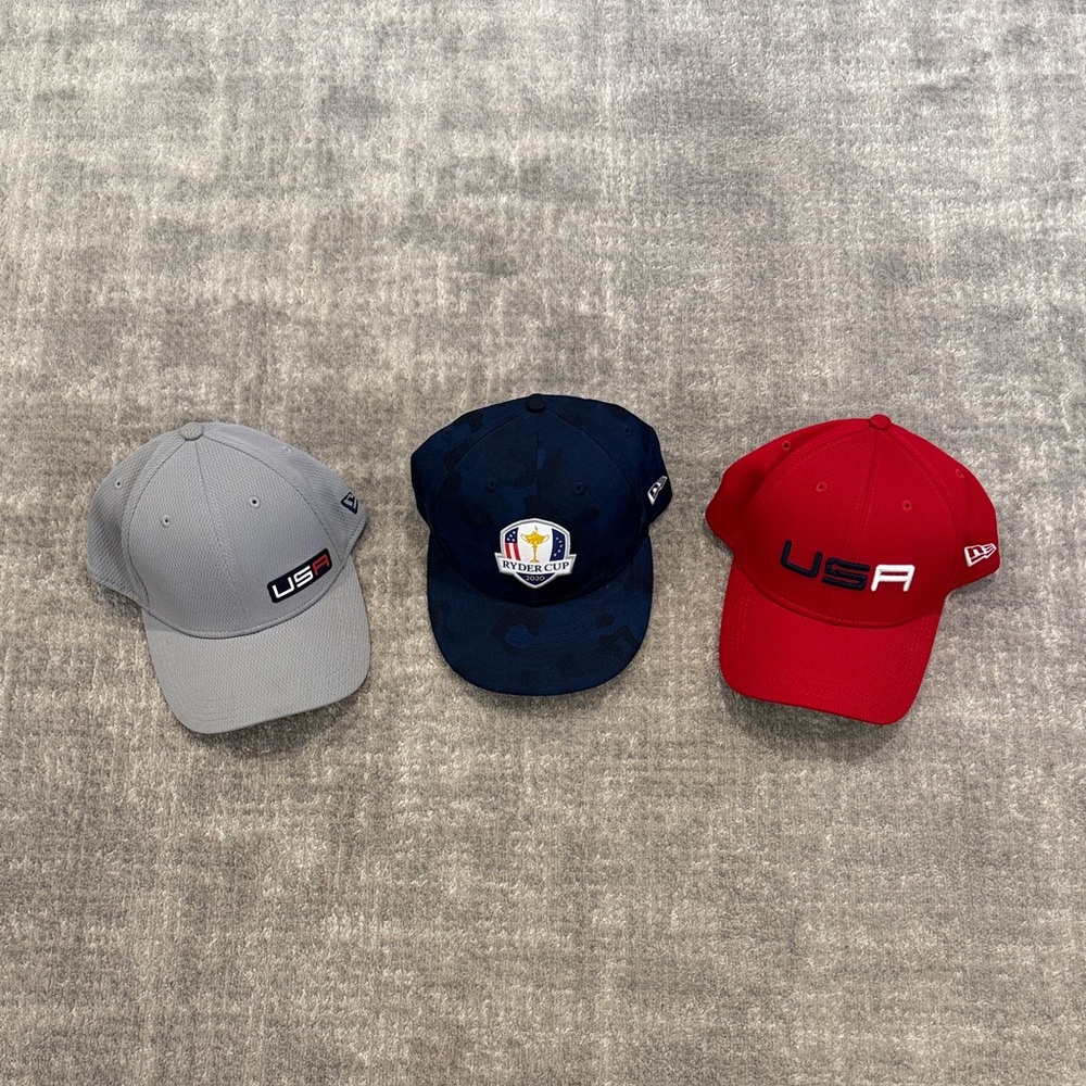 New Era Gray, Blue, and Red USA Hats